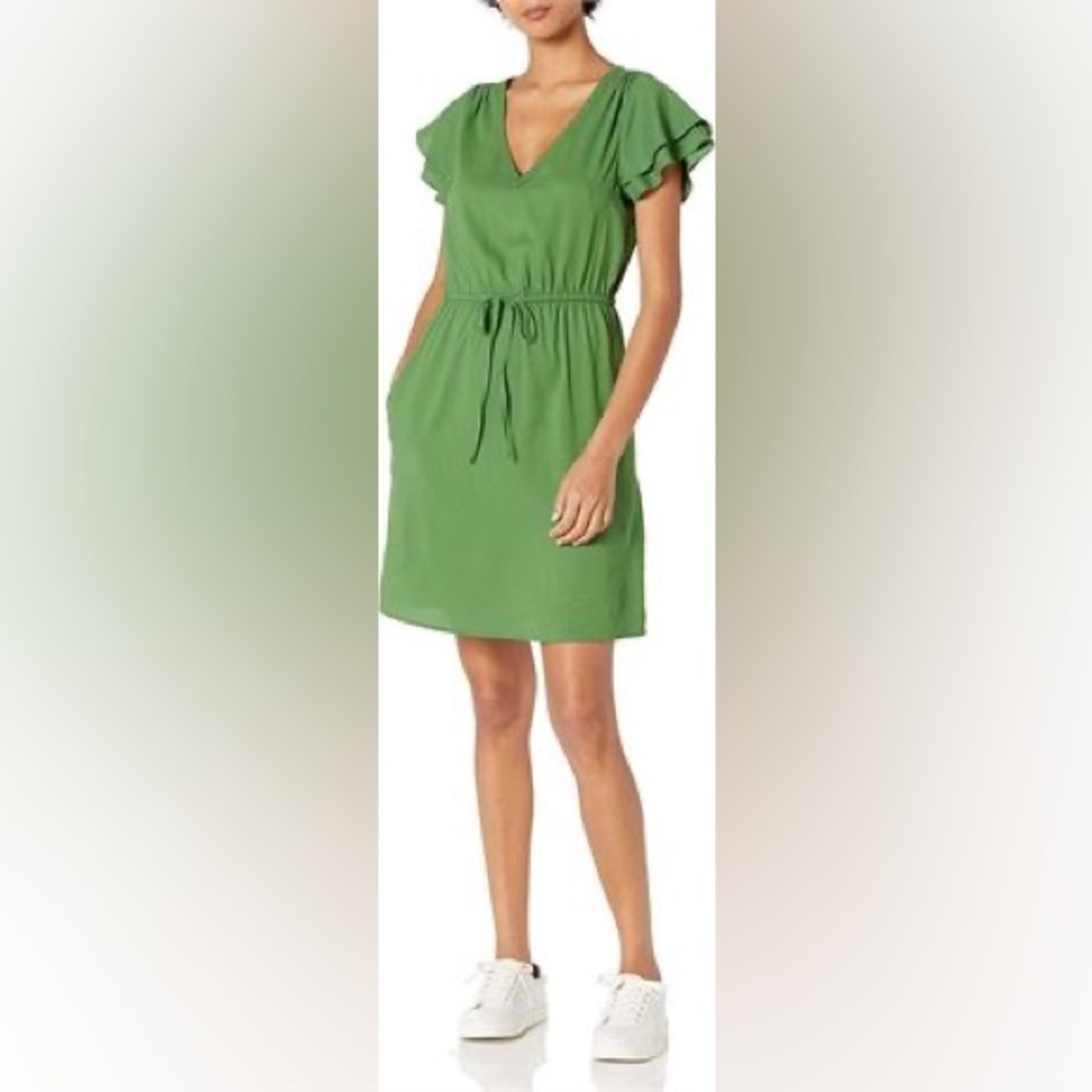 Goodthreads Women's Georgette Ruffle Sleeves Mini Dress, Sz S, Green